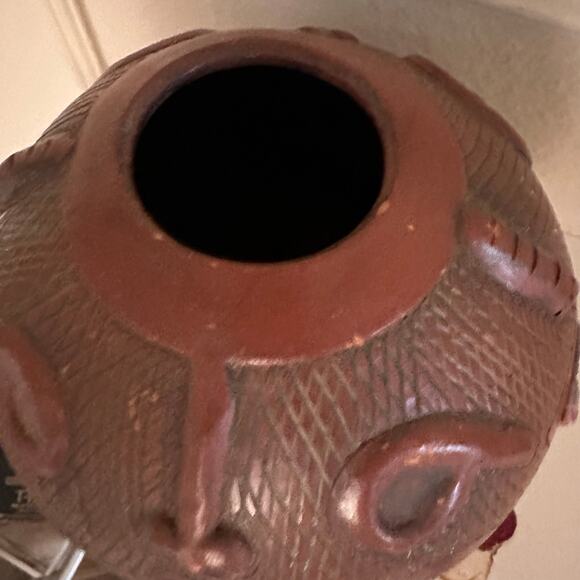 Terracotta Art Pottery Primitive Vase Handmade Collectible Native bull red rust - Picture 7 of 12